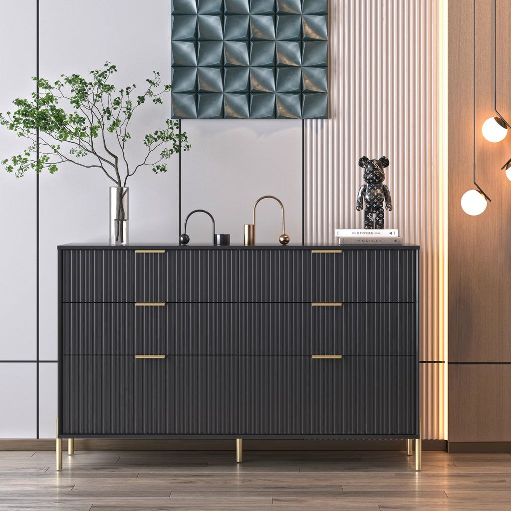 FDR23145 56" Bedroom Dresser with 6 Drawers-Black