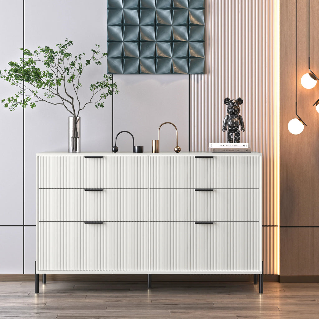 FDR23146 56" Bedroom Dresser with 6 Drawers-White