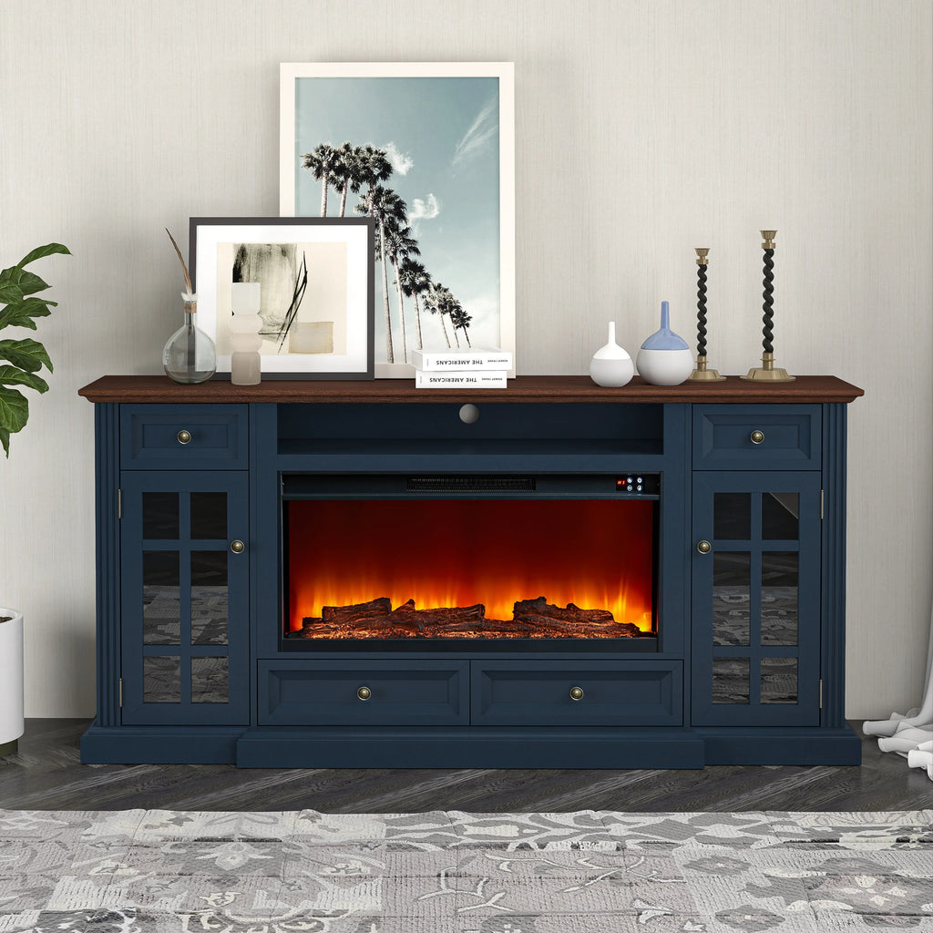 FTS24275 73" TV Stand with 36" Electric Fireplace-Navy
