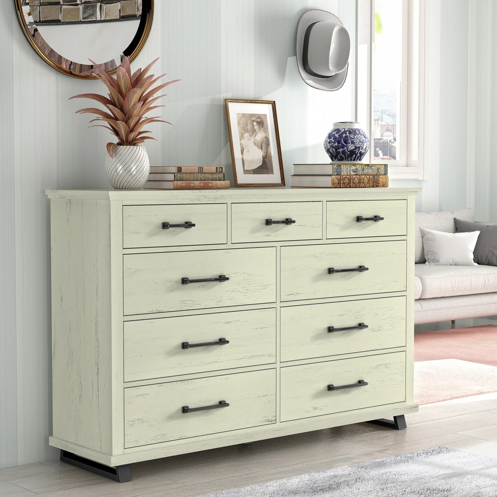 FDR22222 64" Bedroom Dresser with 9 Drawers-White