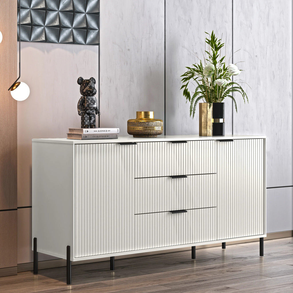 FDR23142 58" Bedroom Dresser with 3 Drawers-Offwhite