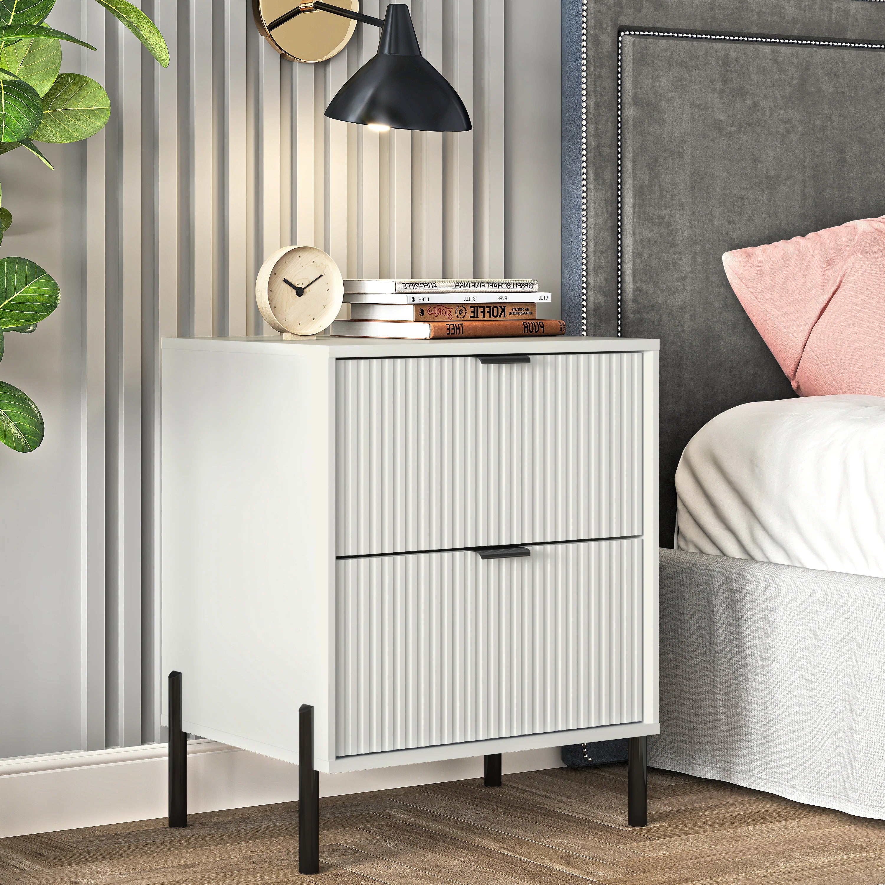 FNS23112 20.5" Bedroom Nightstands with 2 Drawers-Offwhite