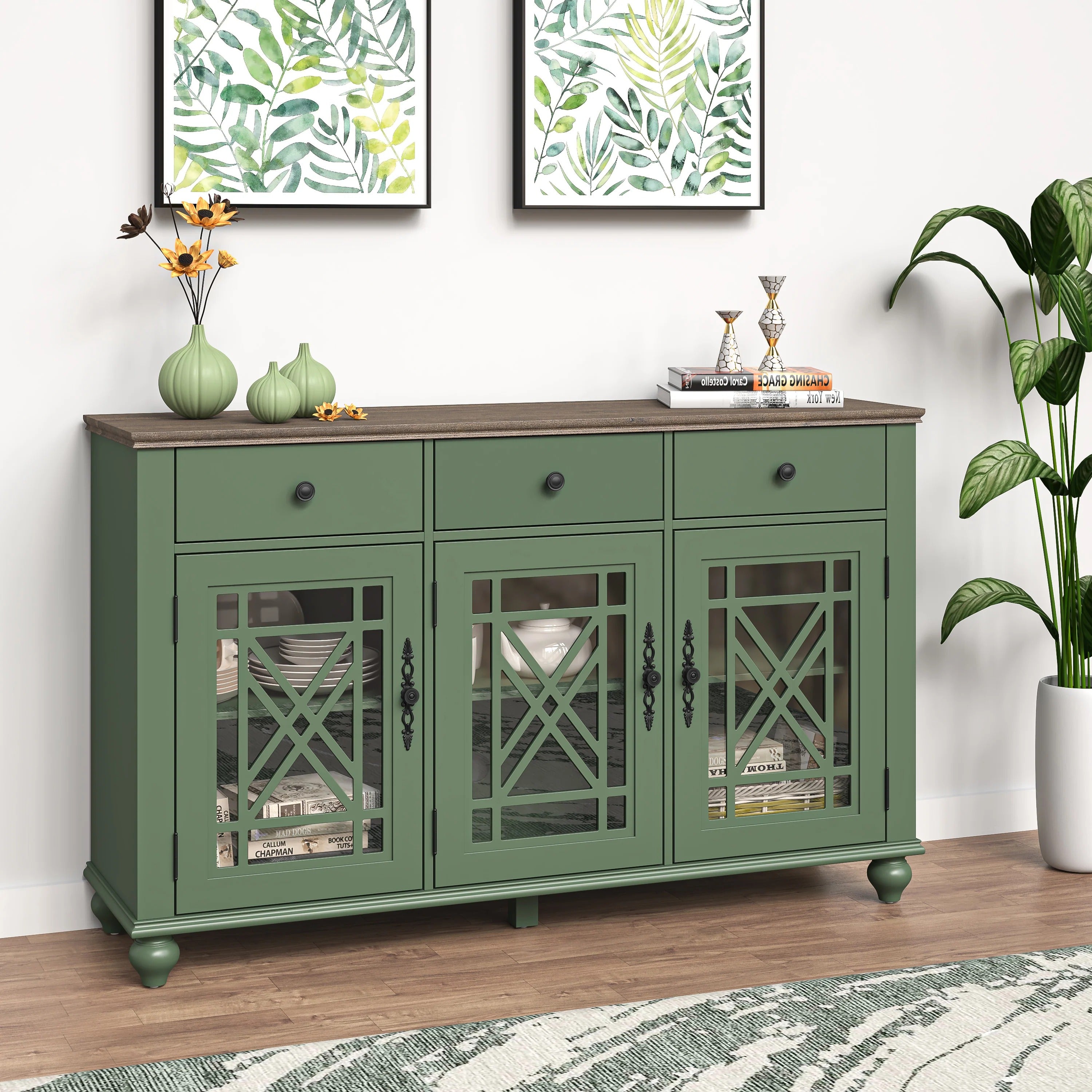 FCB24531 55" Buffet Sideboard Cabinet-Green