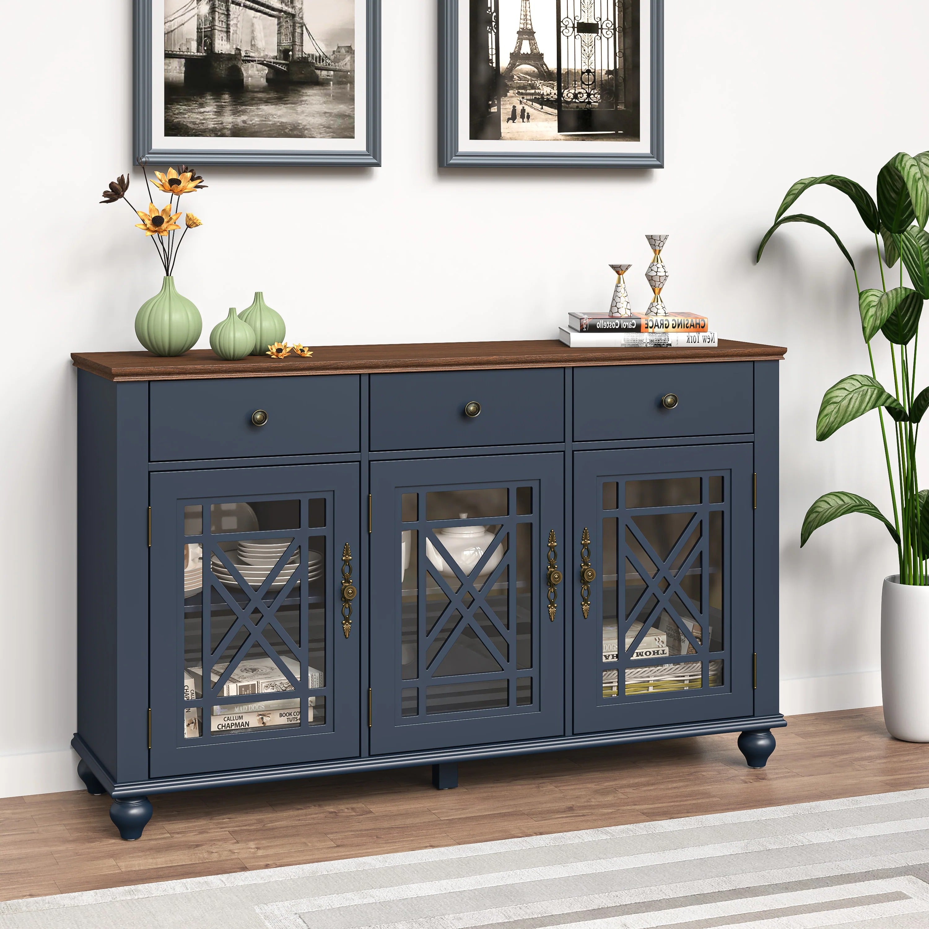 FCB24533 55" Buffet Sideboard Cabinet-Navy