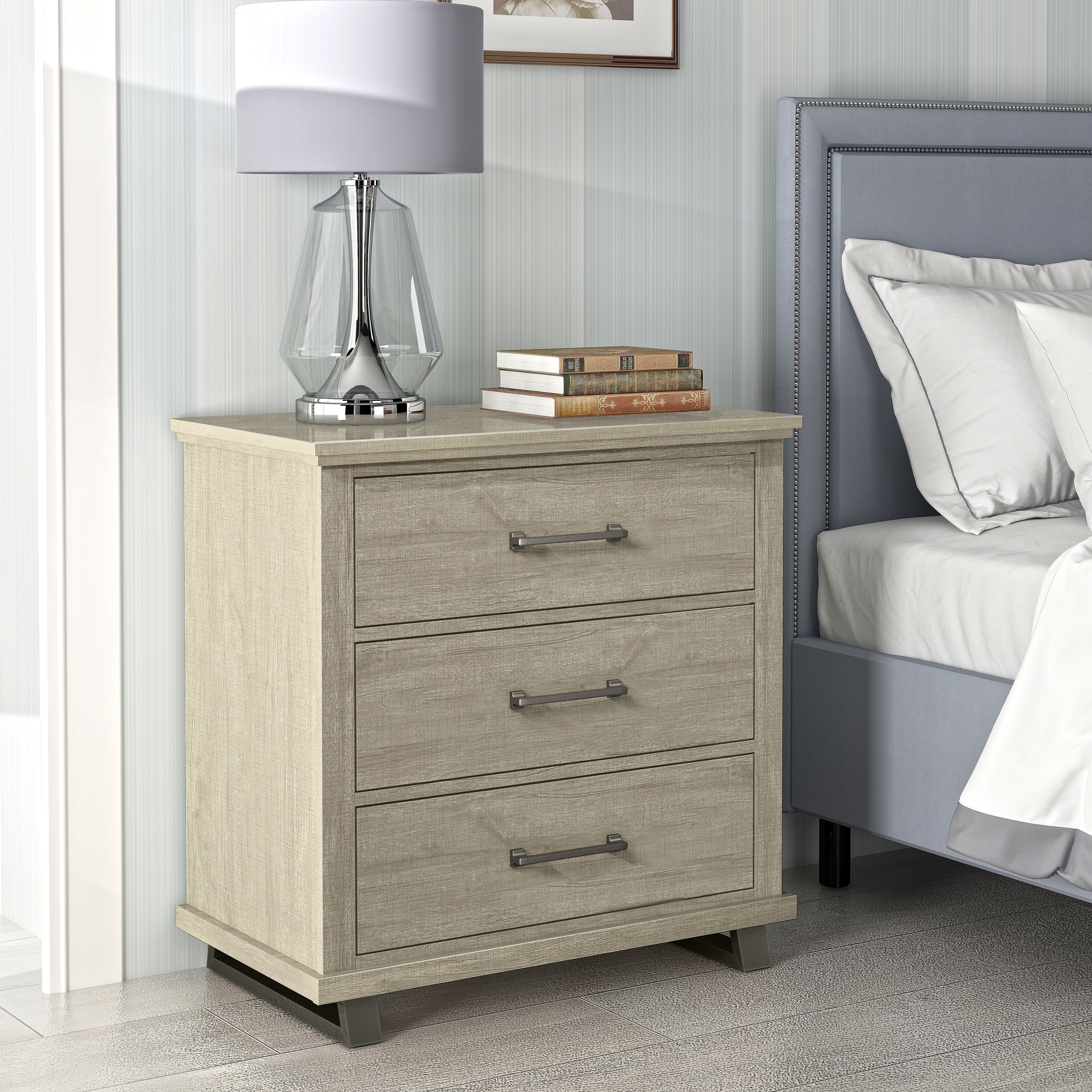 FNS22231 32" Bedroom Nightstands with 3 Drawers-Beige