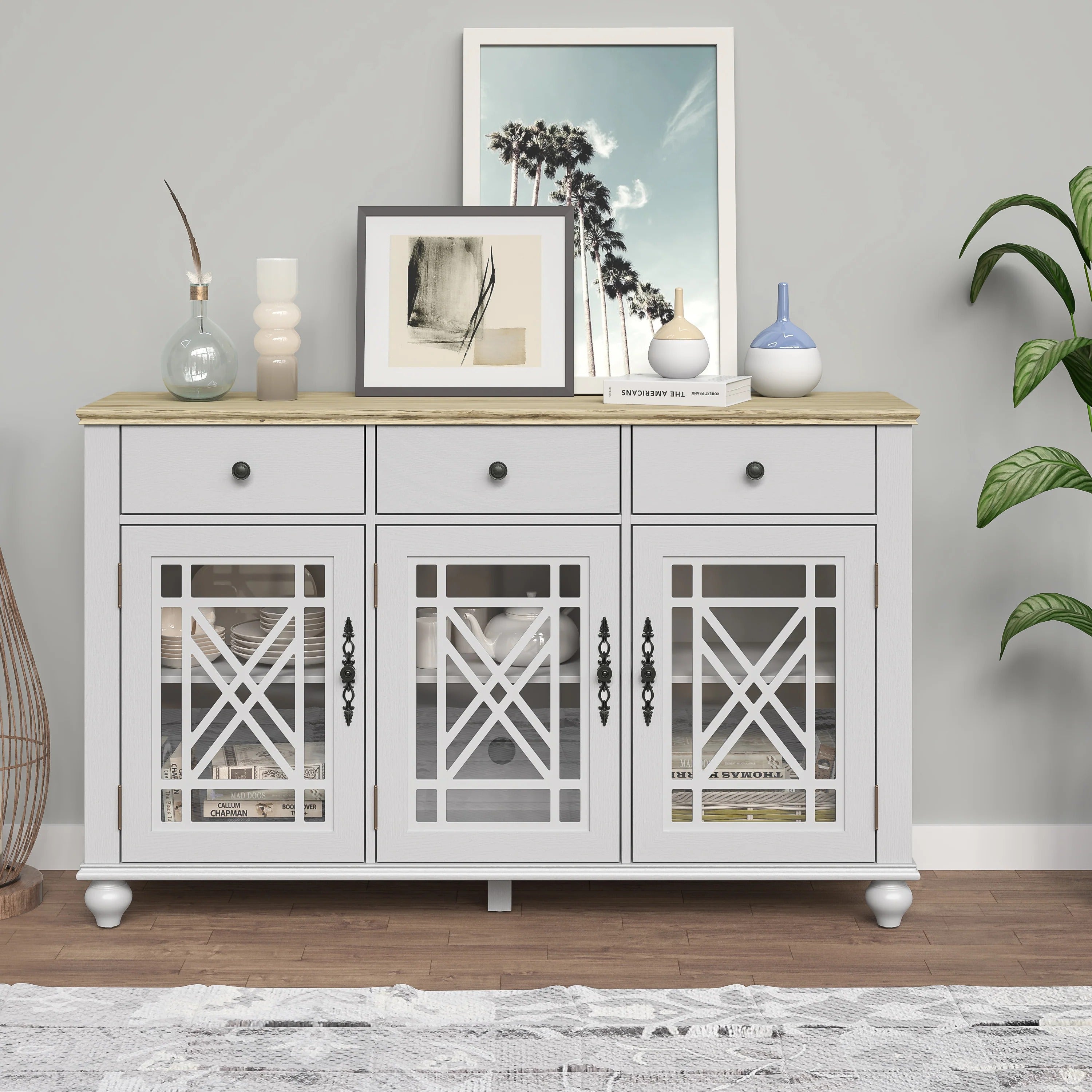 FCB24532 55" Buffet Sideboard Cabinet-Grayish White