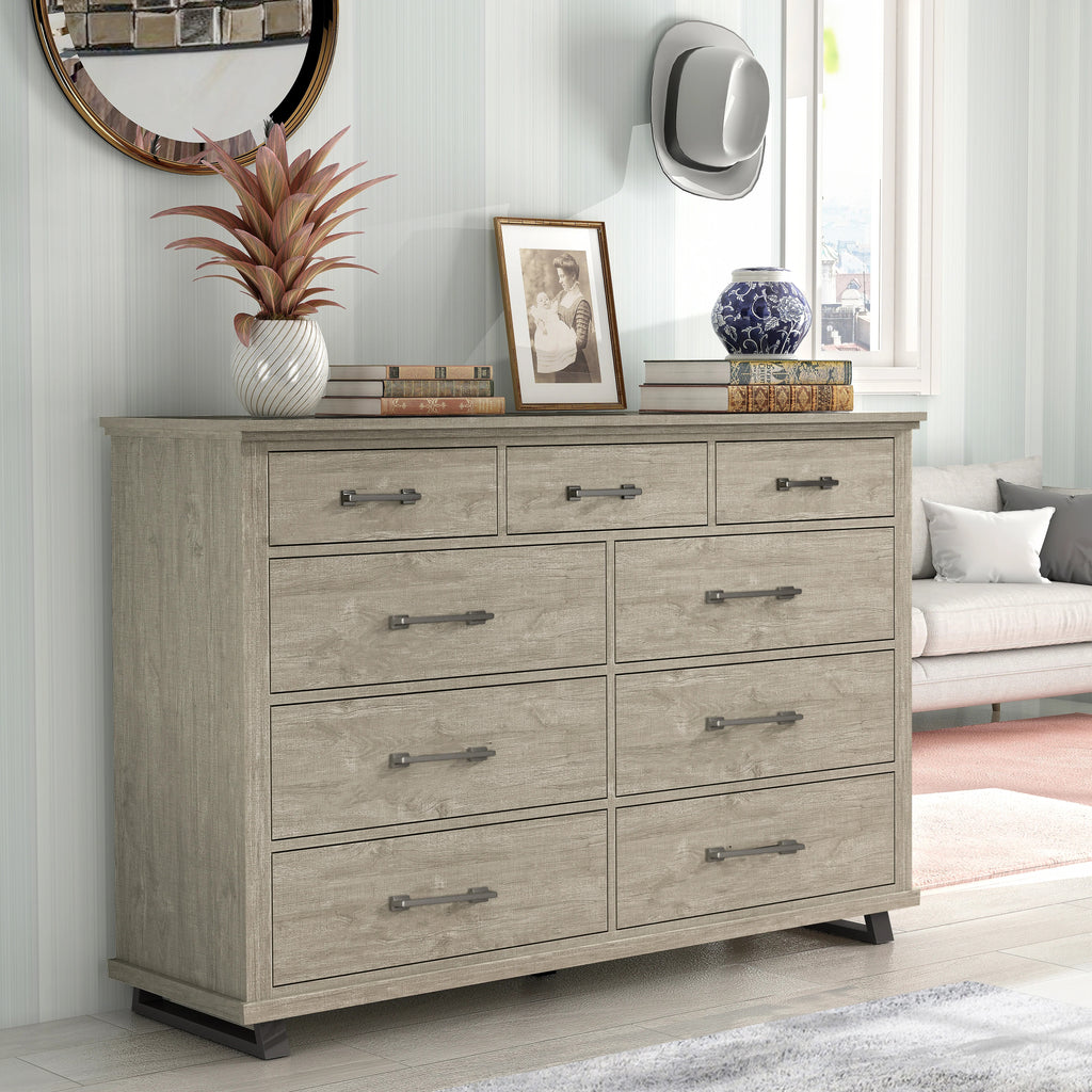 FDR22221 64" Bedroom Dresser with 9 Drawers-Beige