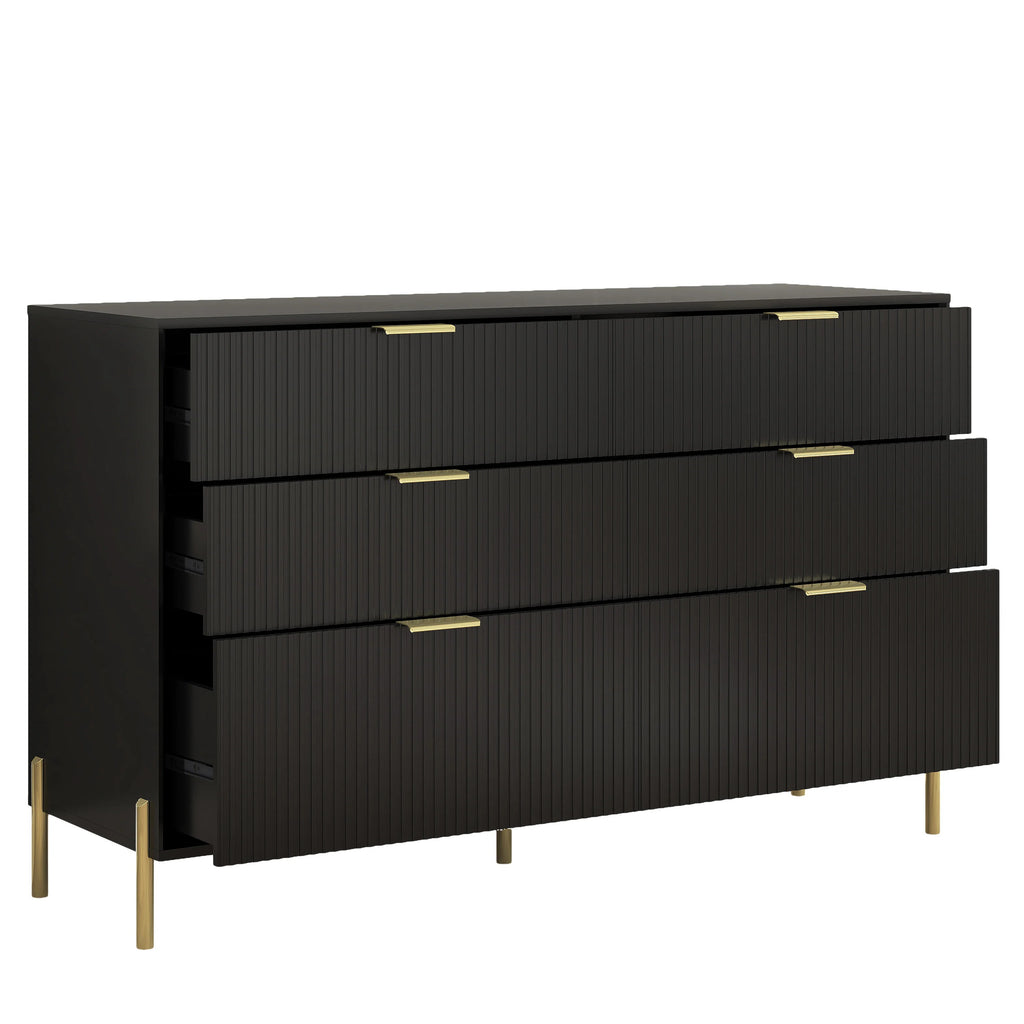 FDR23145 56" Bedroom Dresser with 6 Drawers-Black