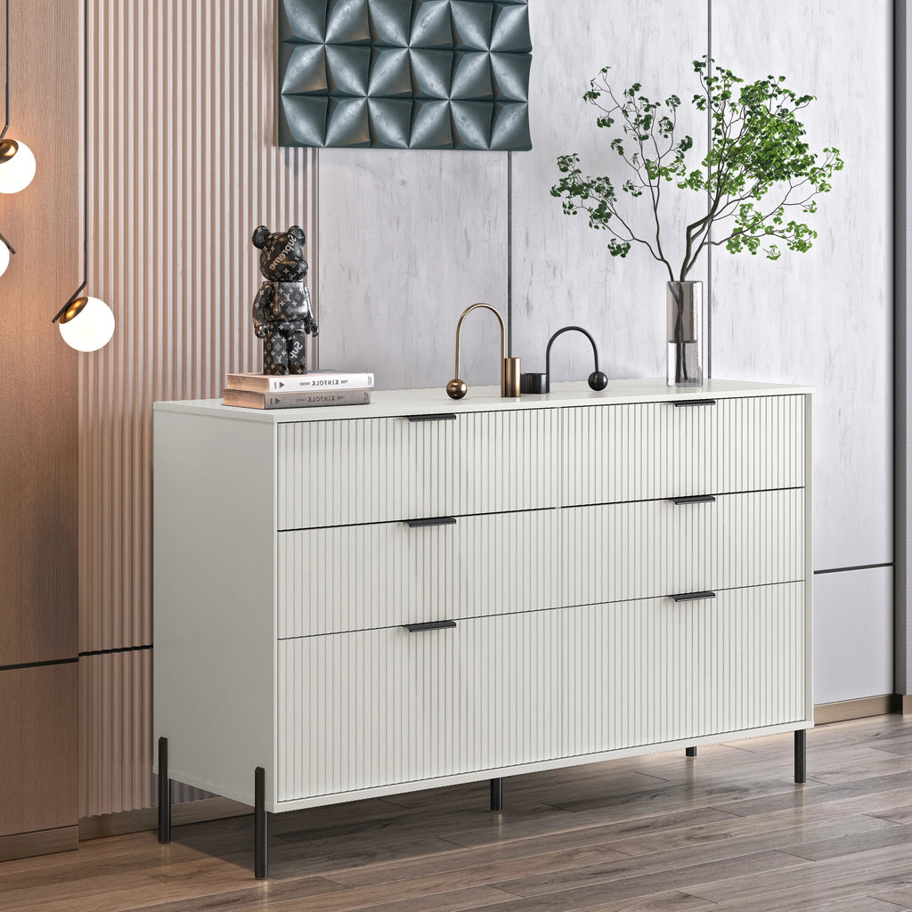 FDR23146 56" Bedroom Dresser with 6 Drawers-White