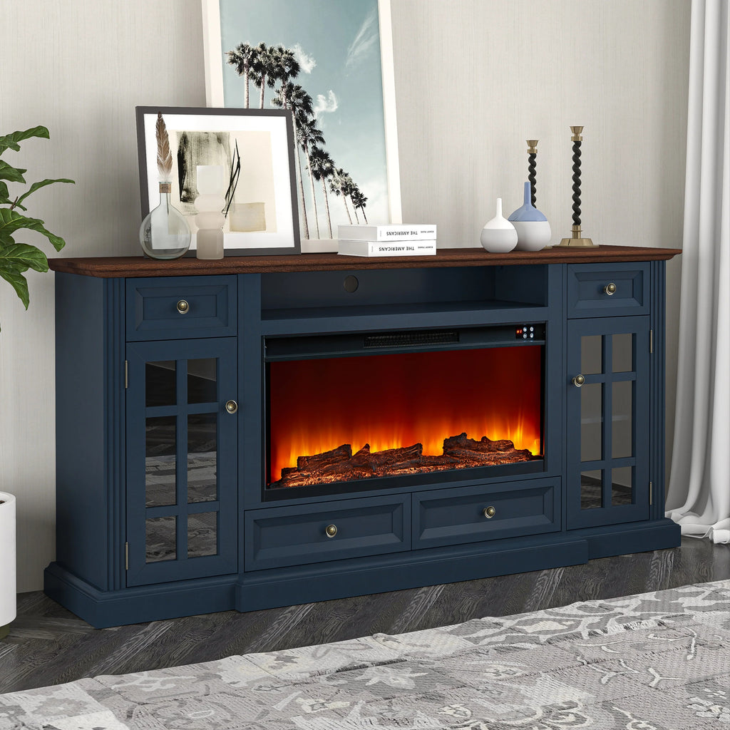 FTS24275 73" TV Stand with 36" Electric Fireplace-Navy