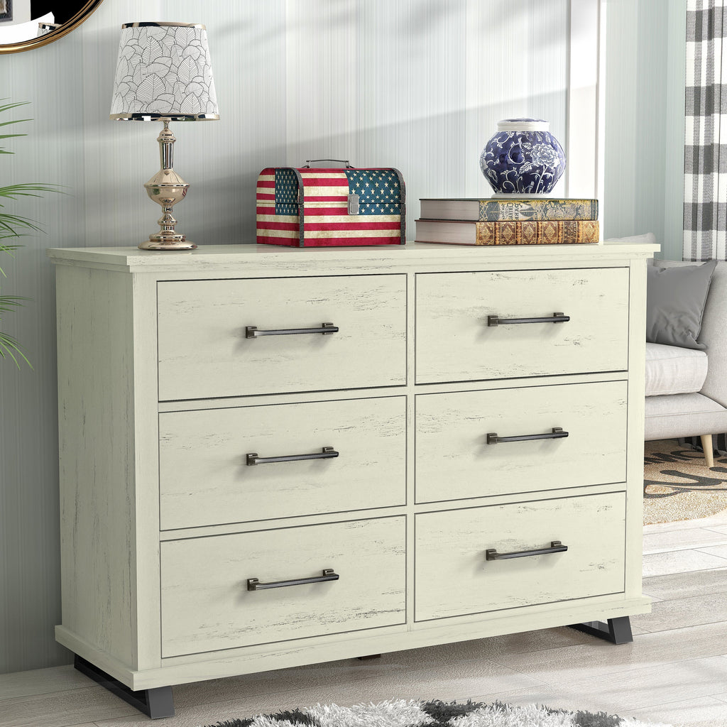FDR22226 52" Bedroom Dresser with 6 Drawers-White
