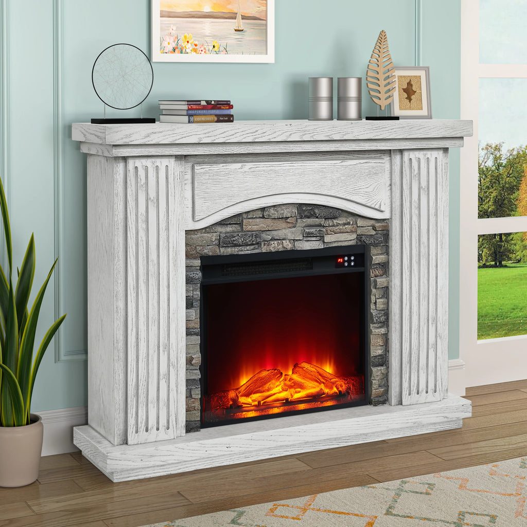 FFP22196 48" Electric Fireplace Mantel with Faux Brick-White
