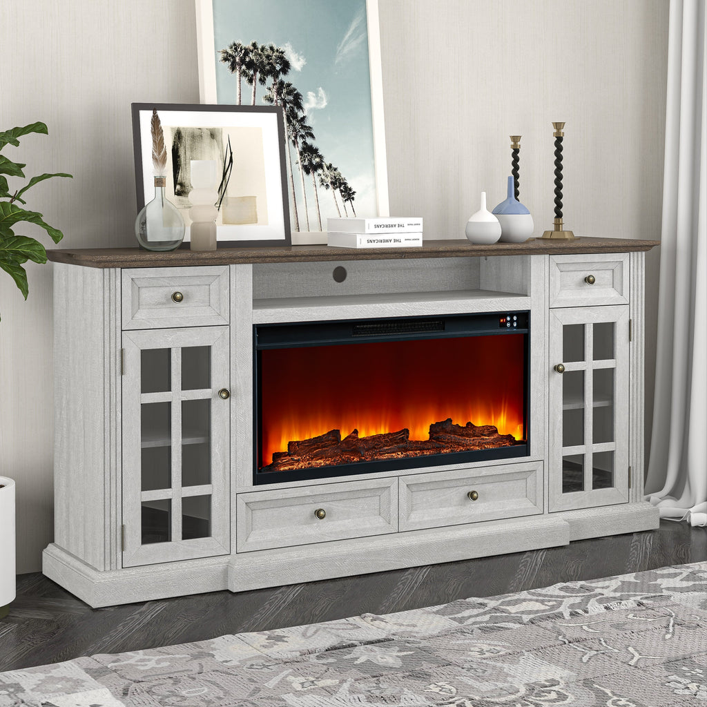 FTS24276 73" TV Stand with 36" Electric Fireplace-OffWhite