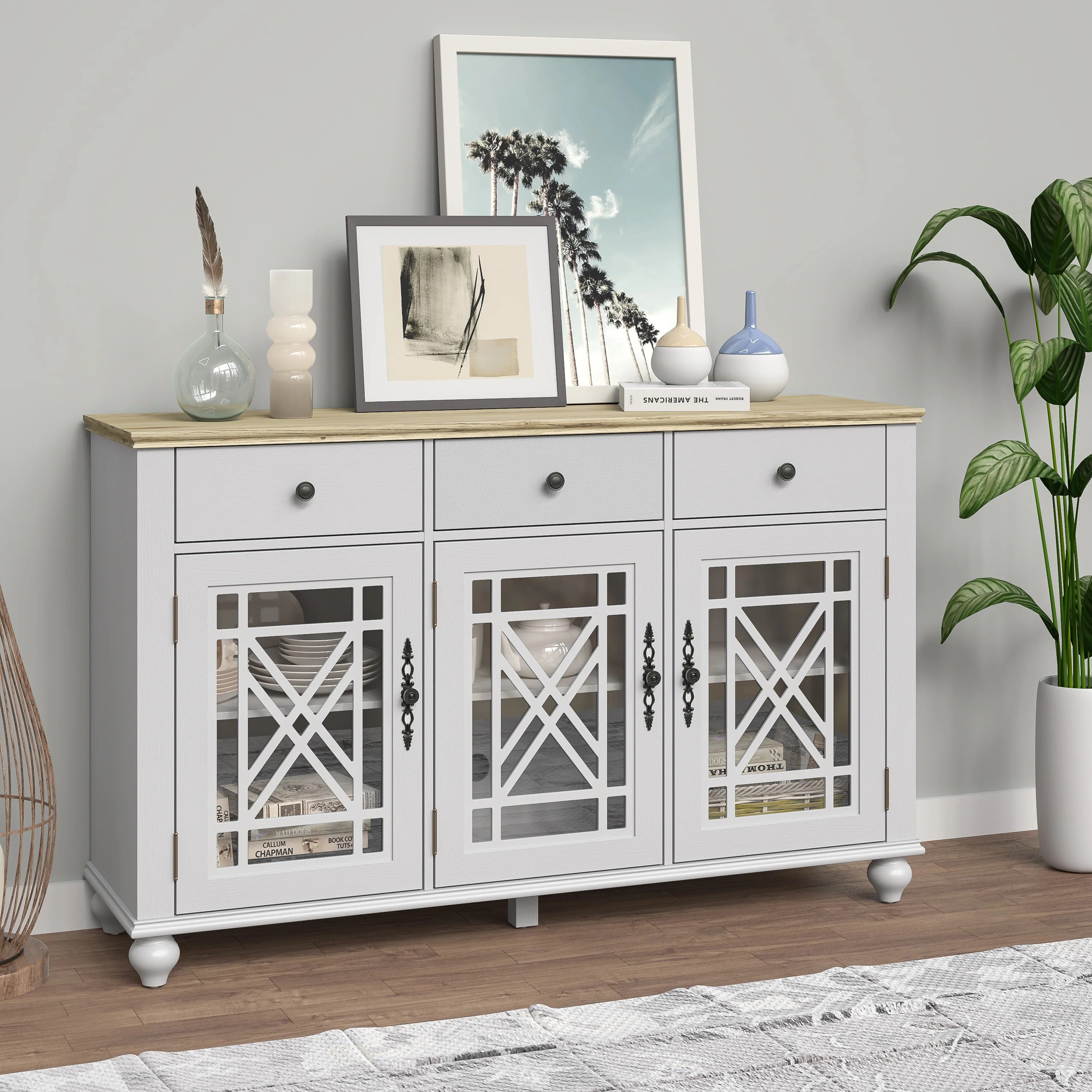 FCB24532 55" Buffet Sideboard Cabinet-Grayish White