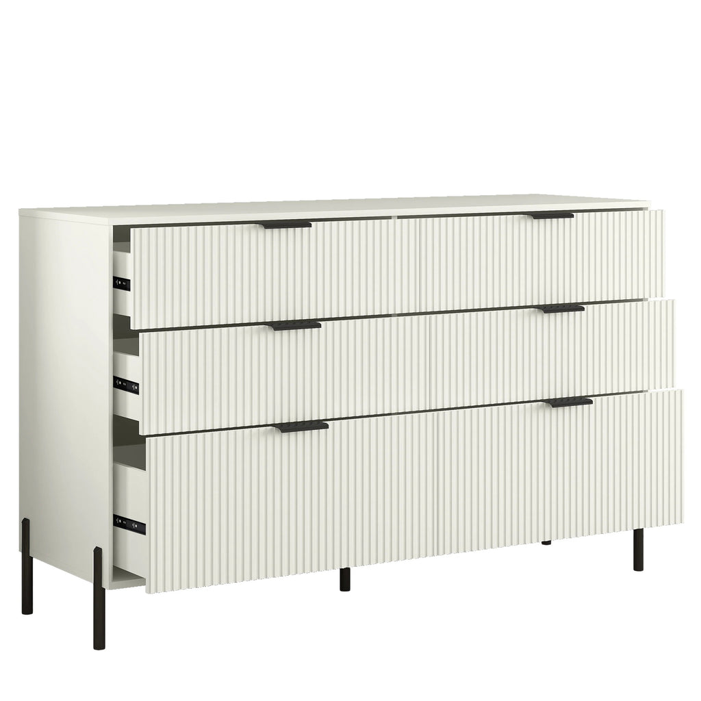 FDR23146 56" Bedroom Dresser with 6 Drawers-White