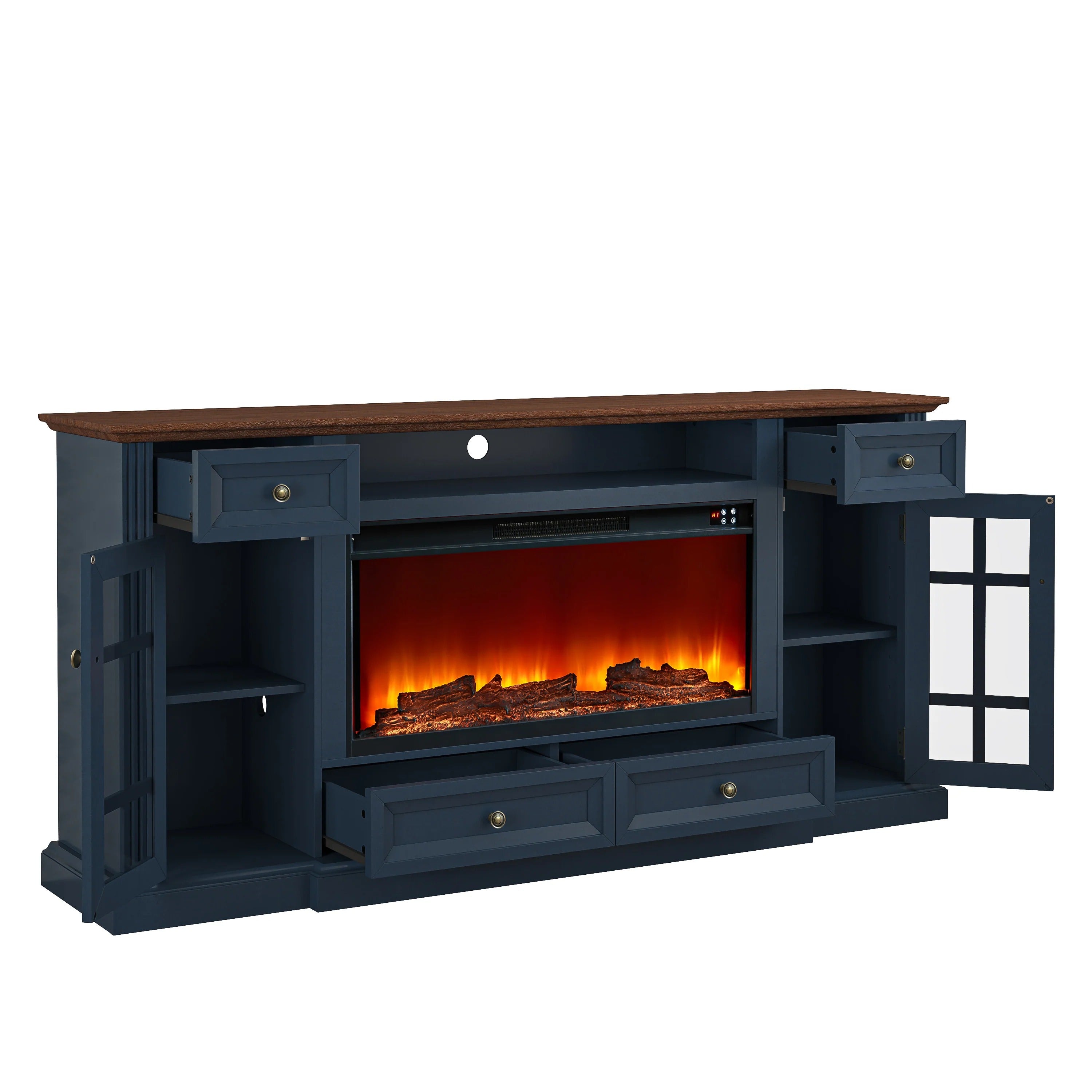 FTS24275 73" TV Stand with 36" Electric Fireplace-Navy
