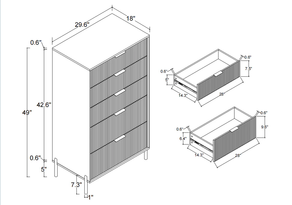 FCH23153 30" Bedroom Chest with 5 Drawers-Navy
