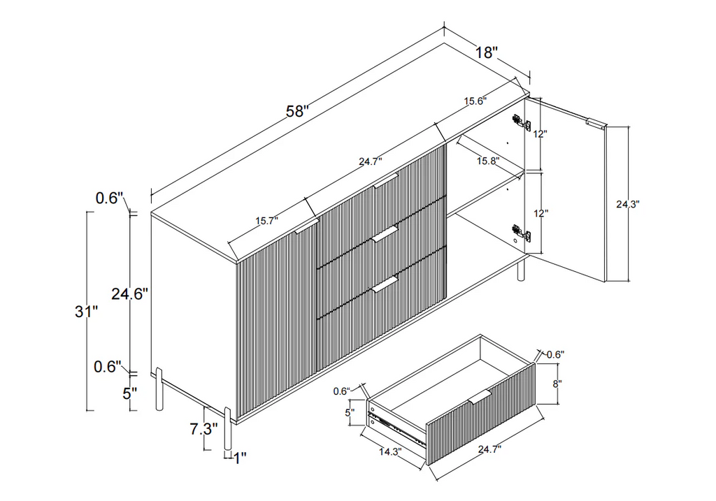 FDR23141 58" Bedroom Dresser with 3 Drawers-Black