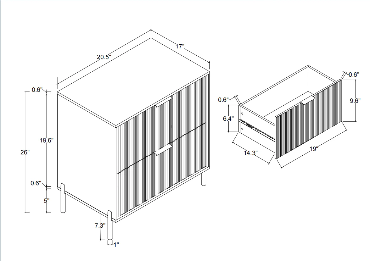 FNS23112 20.5" Bedroom Nightstands with 2 Drawers-Offwhite