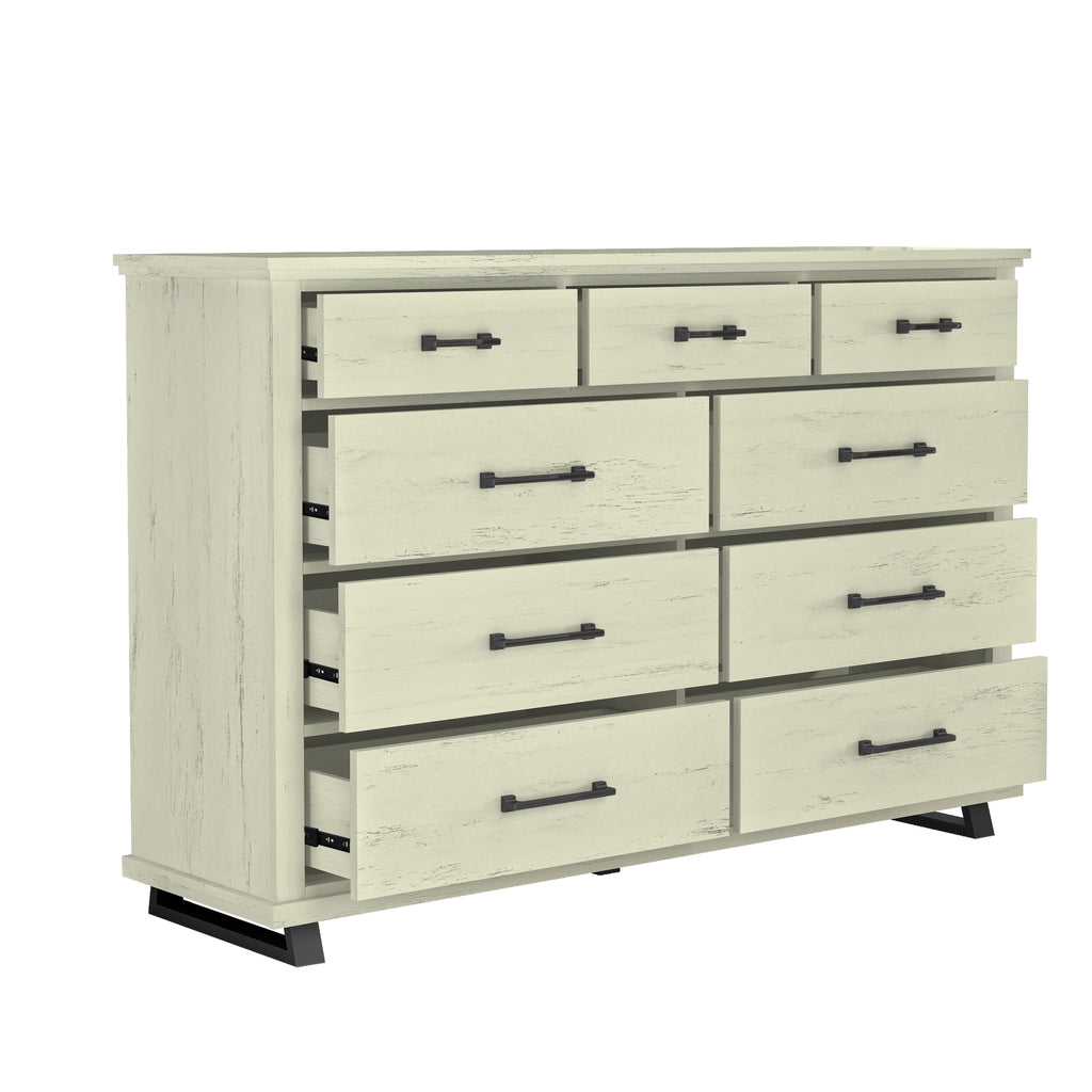 FDR22222 64" Bedroom Dresser with 9 Drawers-White