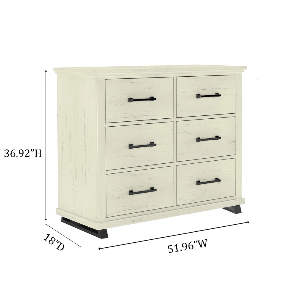 FDR22226 52" Bedroom Dresser with 6 Drawers-White