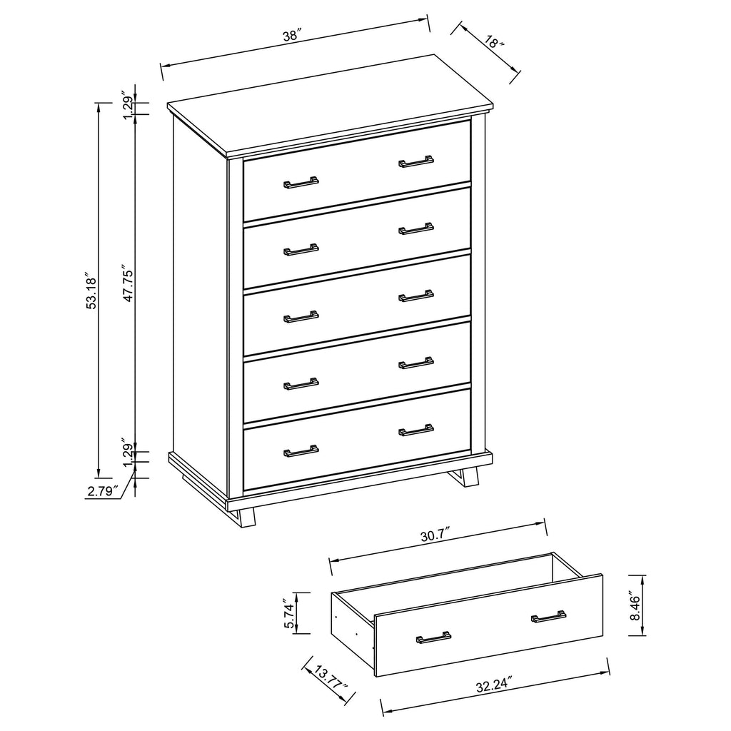 FCH22241 38" Bedroom Chest with 5 Drawers-Beige