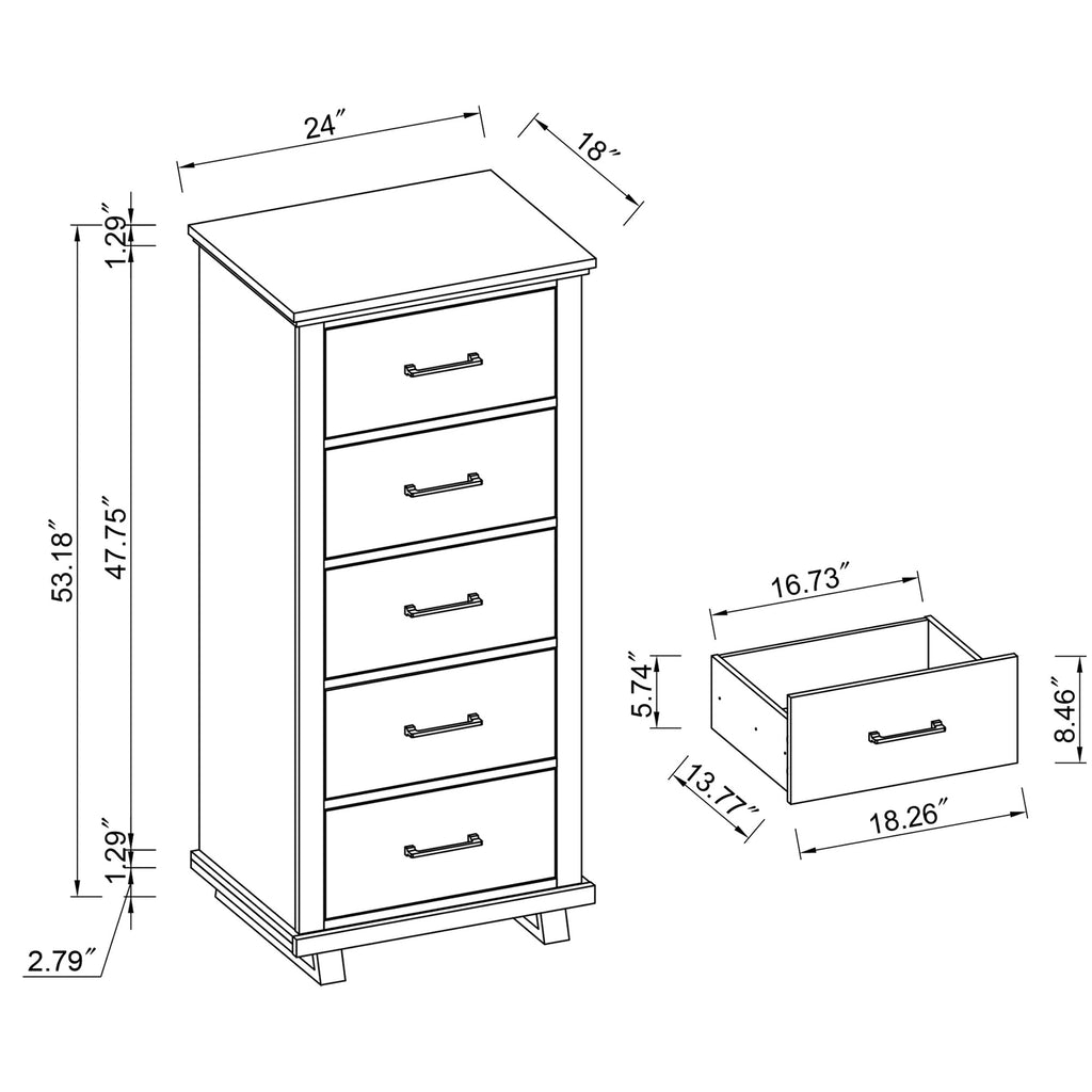 FCH22246 24" Bedroom Chest with 5 Drawers-White