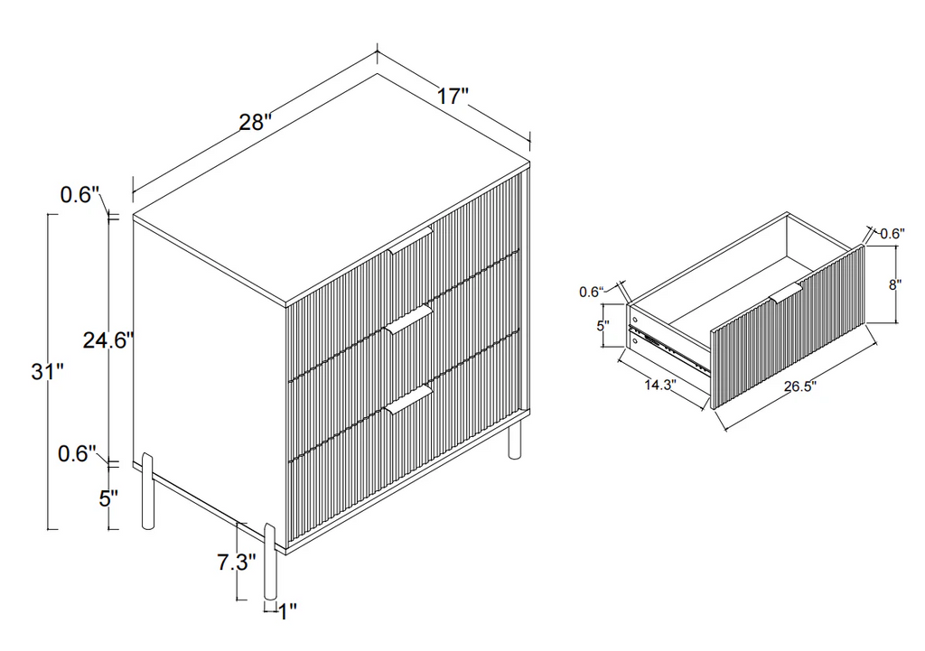 FNS23116 28" Bedroom Nightstands with 3 Drawers-White
