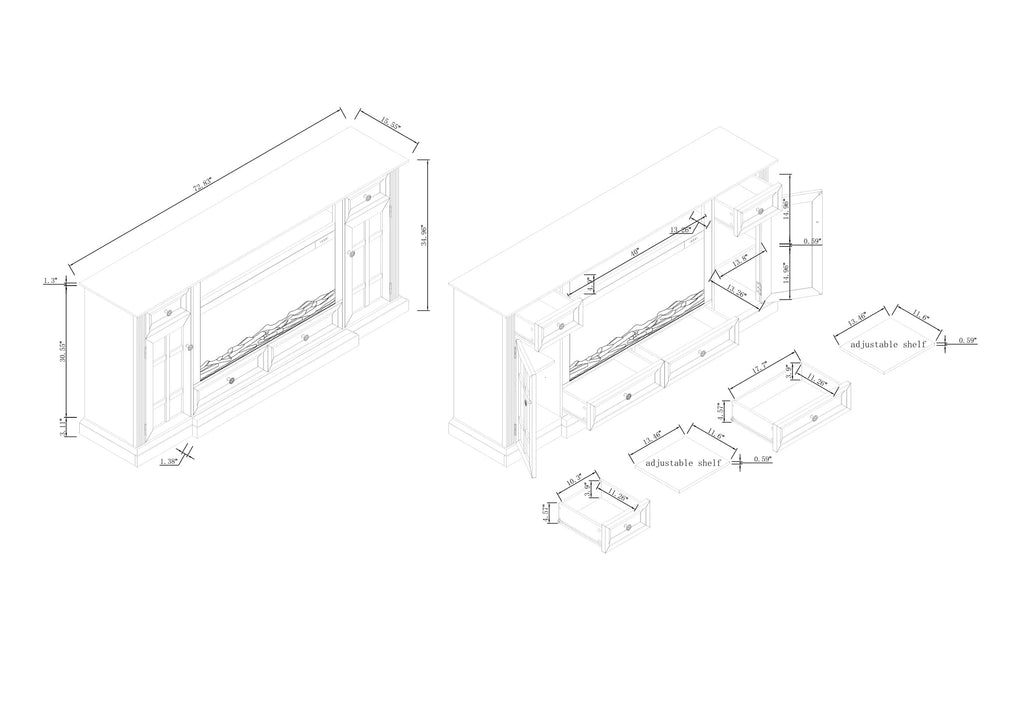 FTS24275 73" TV Stand with 36" Electric Fireplace-Navy