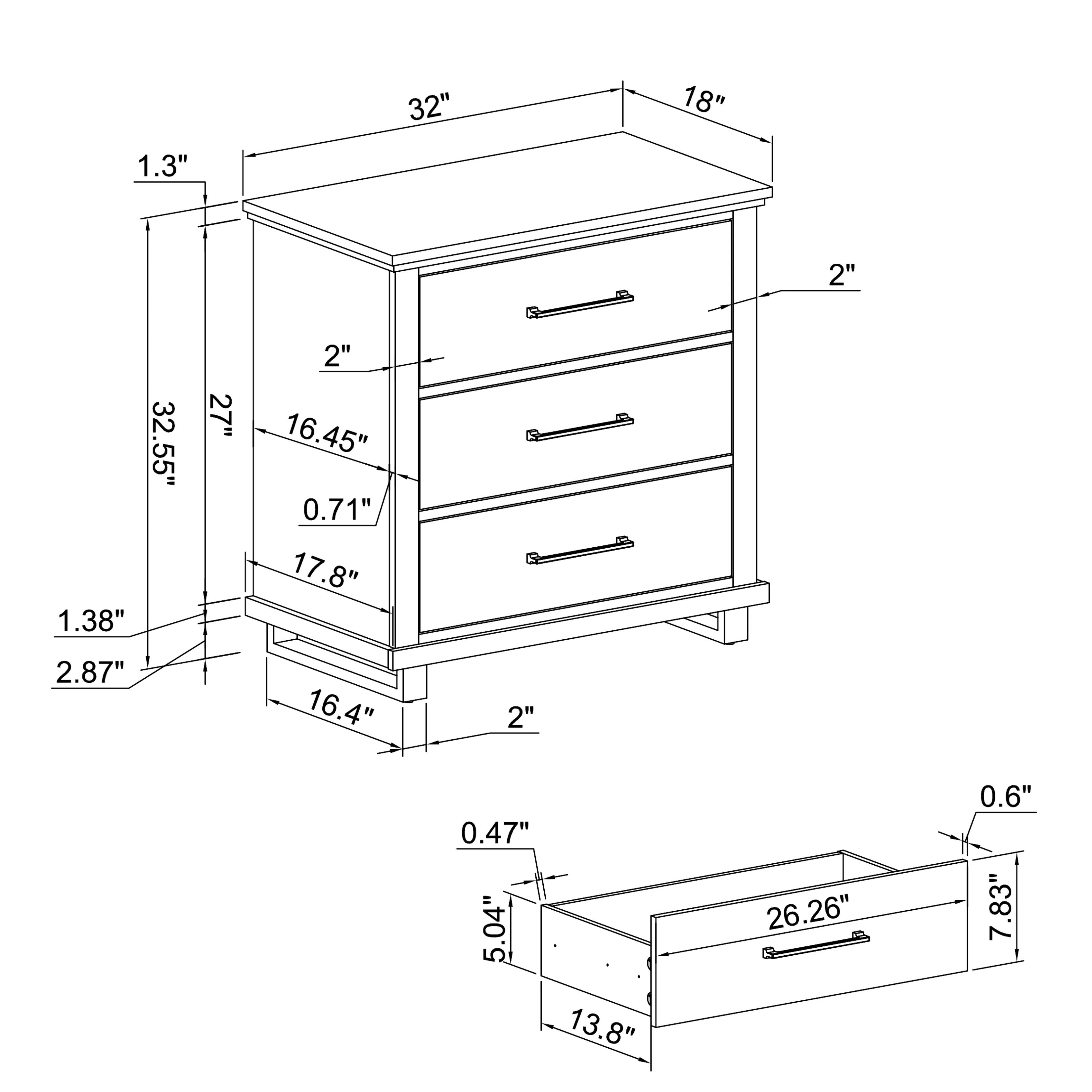 FNS22231 32" Bedroom Nightstands with 3 Drawers-Beige