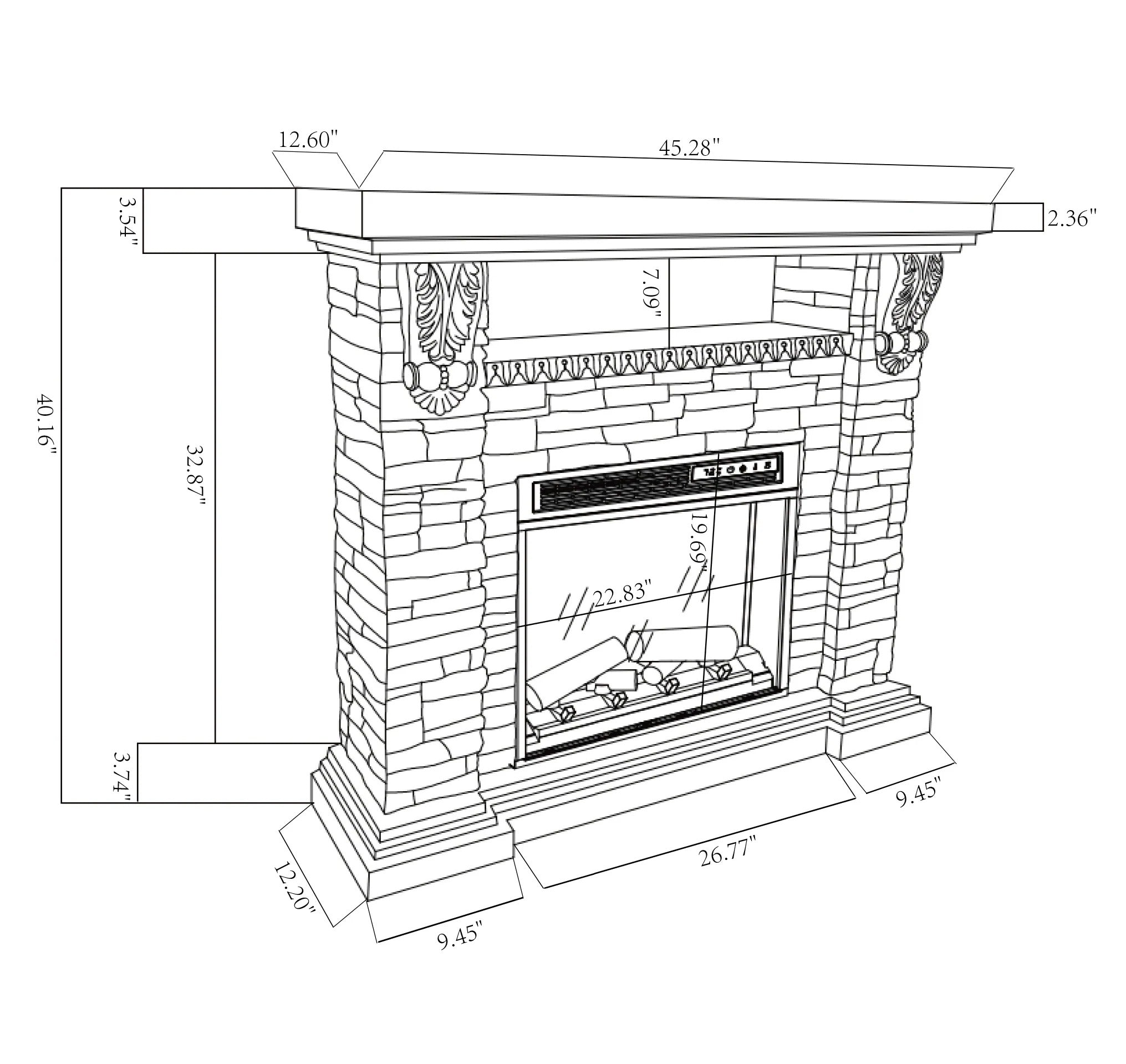 FFP25041 45" Electric Fireplace MGO Mantel with Faux Brick-Brown