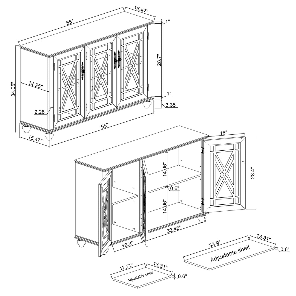 FCB22433 55" Buffet Sideboard Cabinet-Blue