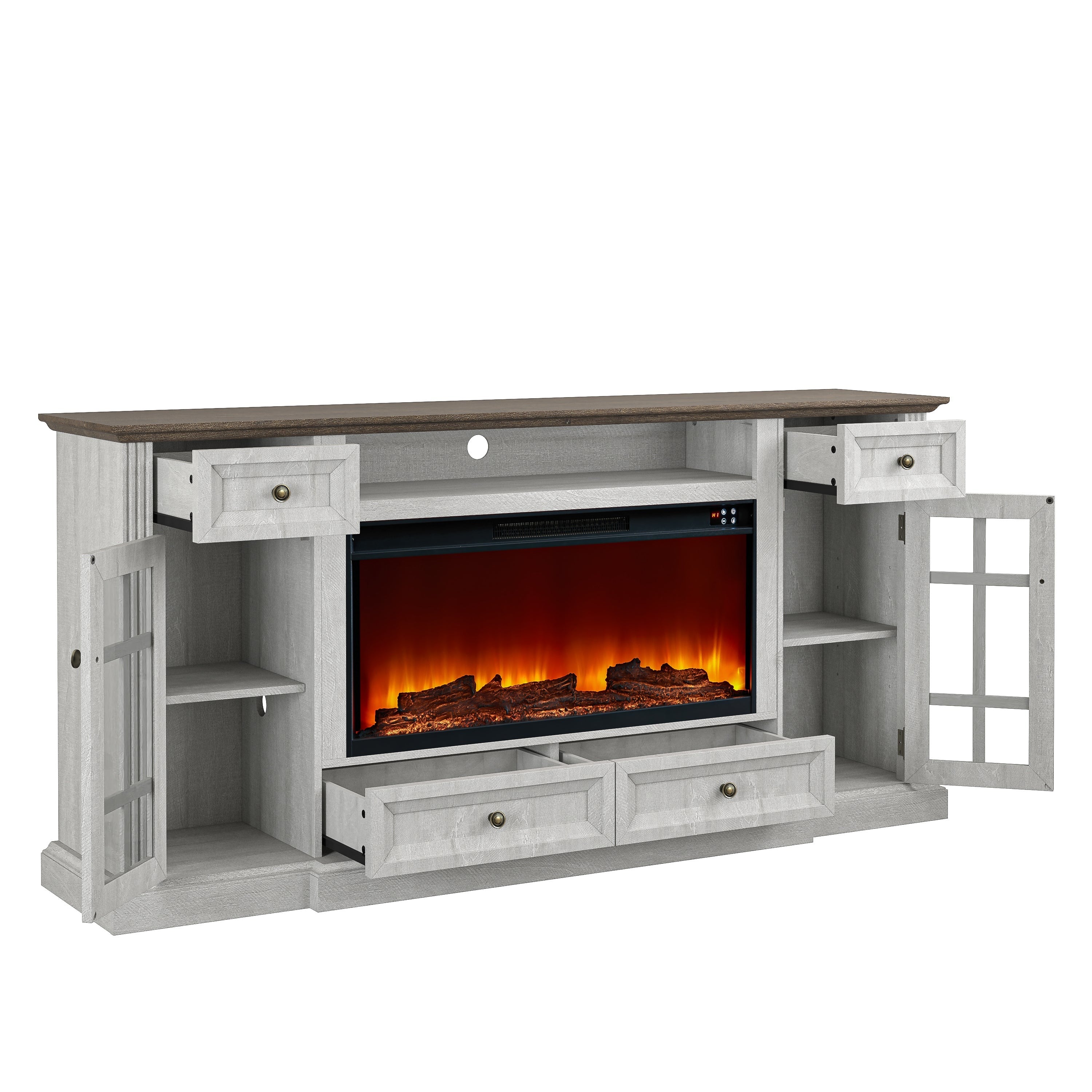 FTS24276 73" TV Stand with 36" Electric Fireplace-OffWhite