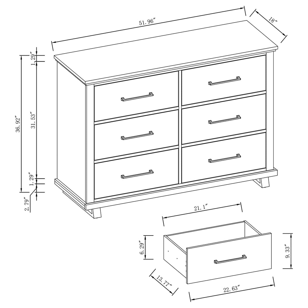 FDR22226 52" Bedroom Dresser with 6 Drawers-White