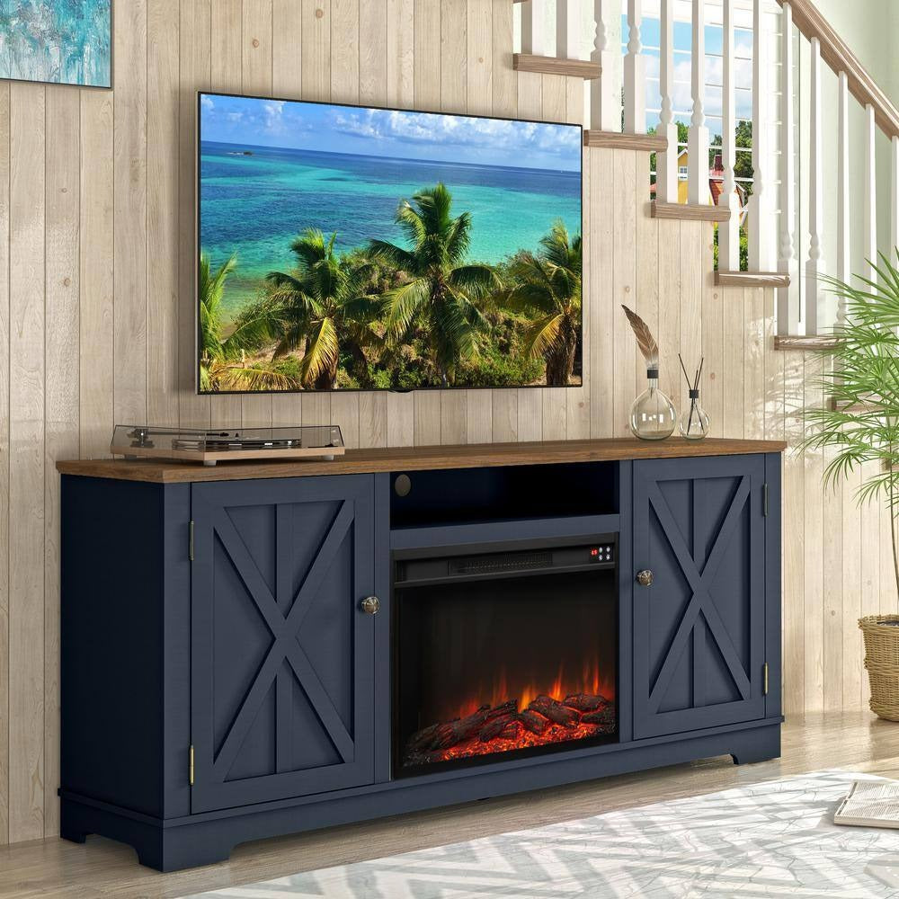 FTS22319 70" TV Stand with 26" Electric Fireplace-Navy