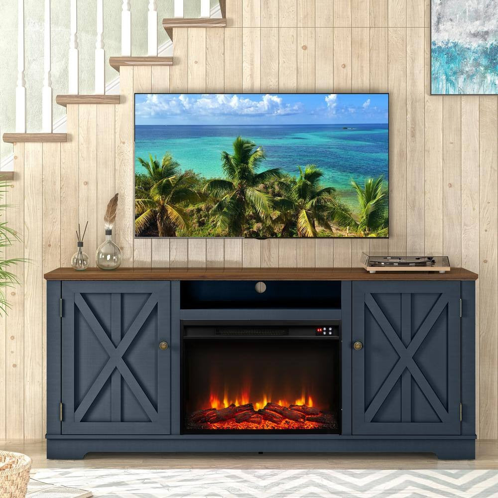 FTS22319 70" TV Stand with 26" Electric Fireplace-Navy