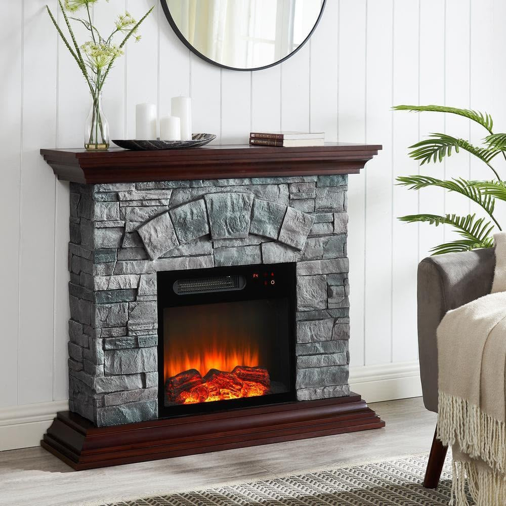 FFP21234 40" Electric Fireplace Mantel with Faux Brick-Grey