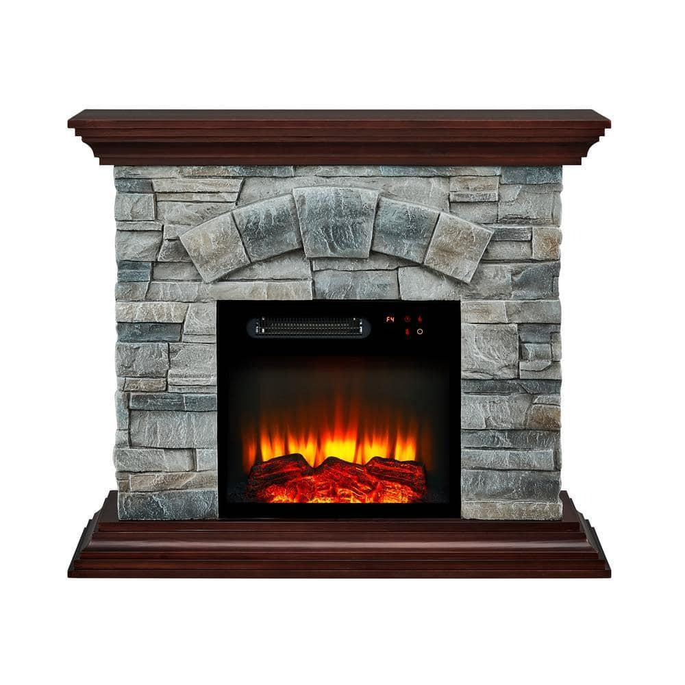 FFP21234 40" Electric Fireplace Mantel with Faux Brick-Grey