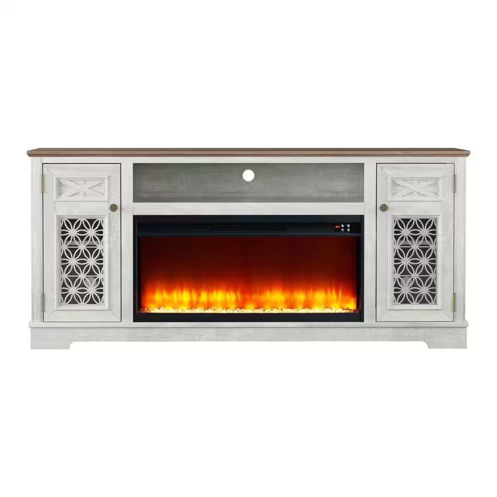 FTS24272 70" TV Stand with 36" Electric Fireplace-OffWhite