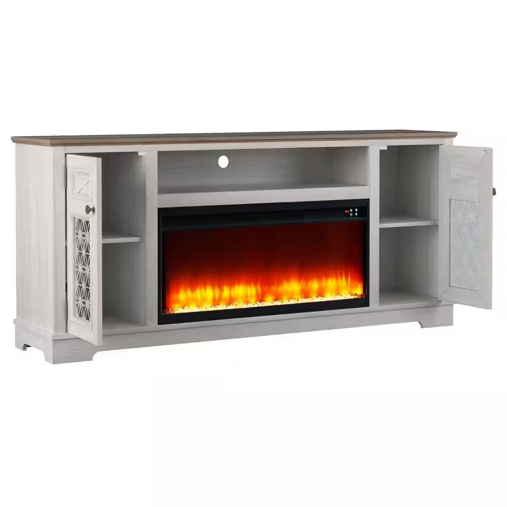 FTS24272 70" TV Stand with 36" Electric Fireplace-OffWhite