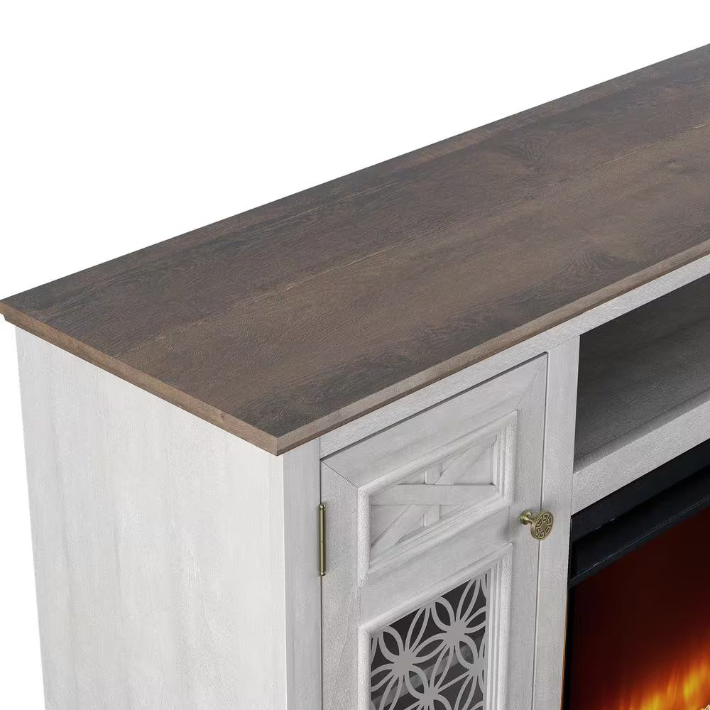 FTS24272 70" TV Stand with 36" Electric Fireplace-OffWhite