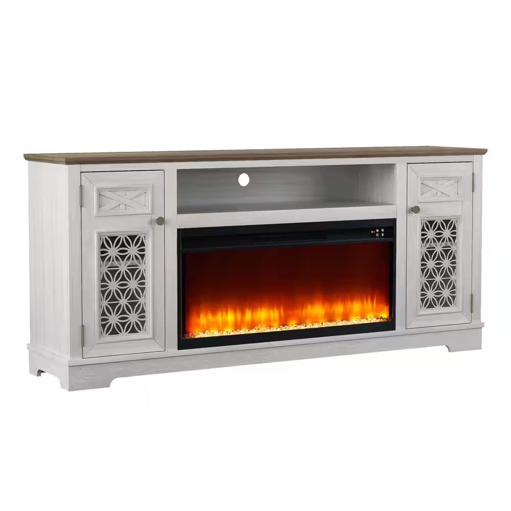 FTS24272 70" TV Stand with 36" Electric Fireplace-OffWhite