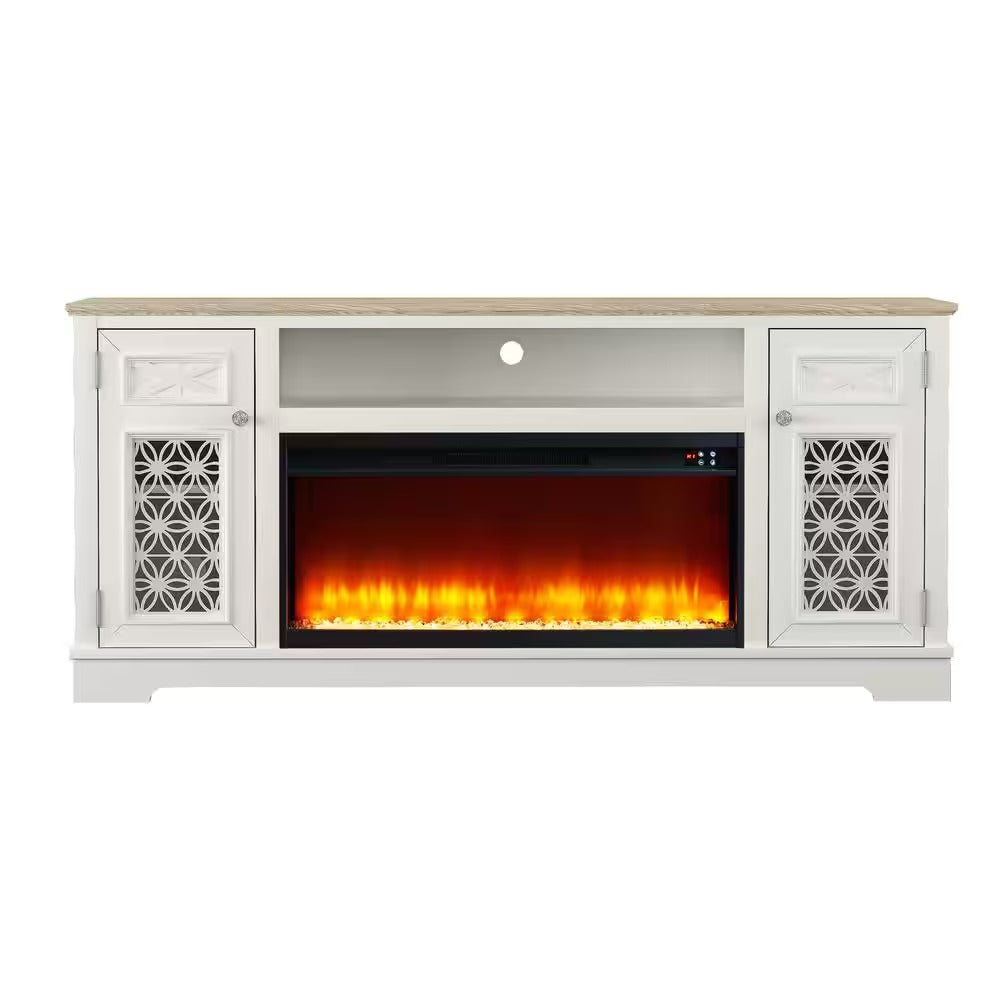 FTS24273 70" TV Stand with 36" Electric Fireplace-White