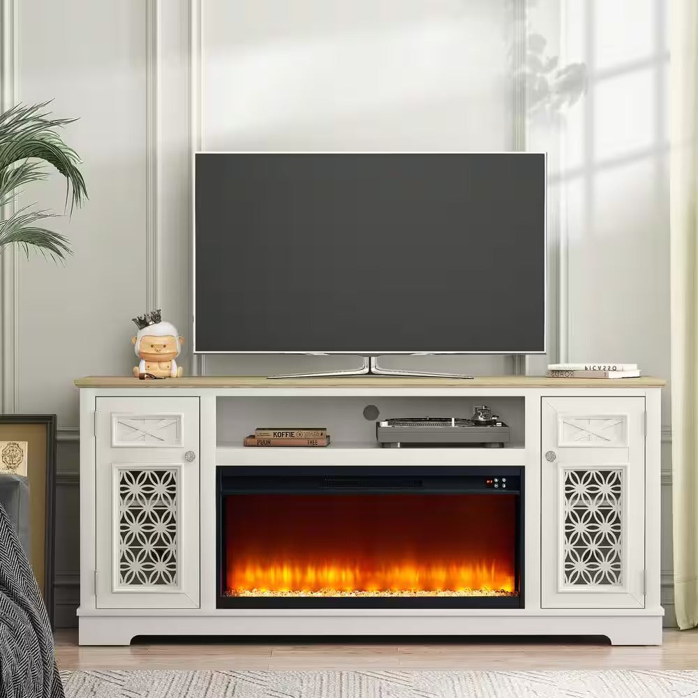 FTS24273 70" TV Stand with 36" Electric Fireplace-White