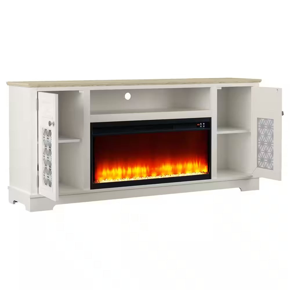 FTS24273 70" TV Stand with 36" Electric Fireplace-White