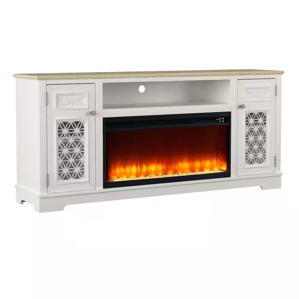 FTS24273 70" TV Stand with 36" Electric Fireplace-White